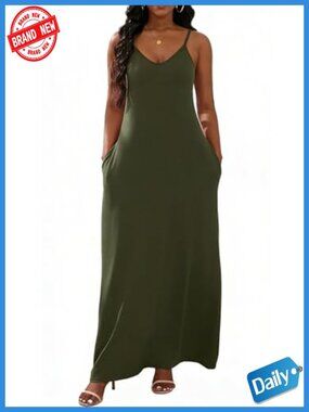 Sleeveless Plus Size Loose Long Maxi Dress with Pockets
